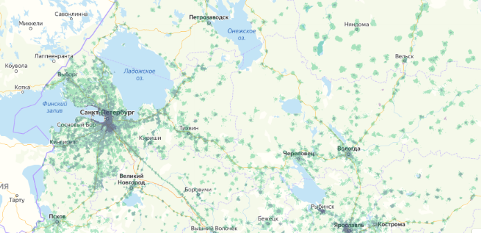 Зона покрытия МТС на карте Старый Оскол 